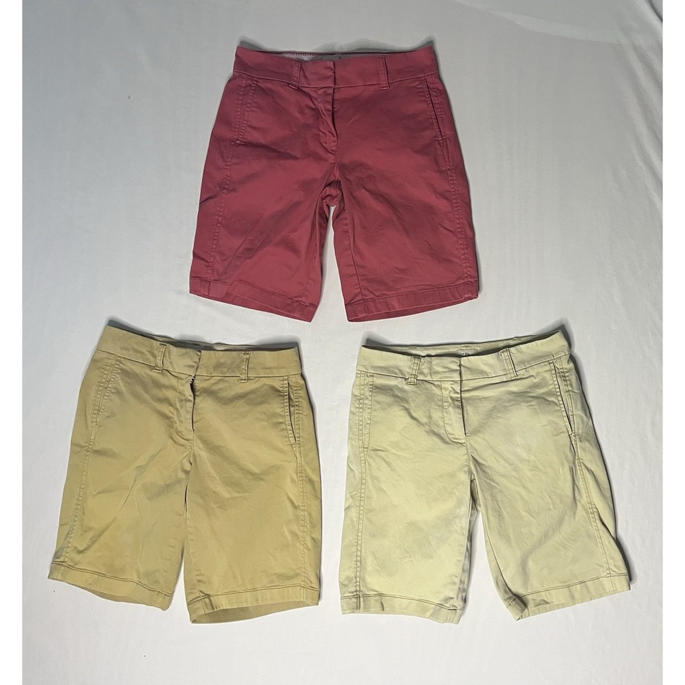 J Crew Chino Shorts Women's Size 00 Beige Burgundy Flat Front Lot Of 3
